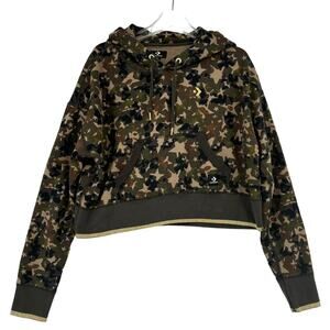Converse Hooded Sweatshirt Womens Size M Cropped Hoodie Olive Star Camouflage